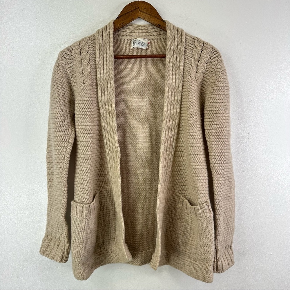 Vintage The Committee Wool Pocketed Open Knit‎ Cardigan Beige Size S